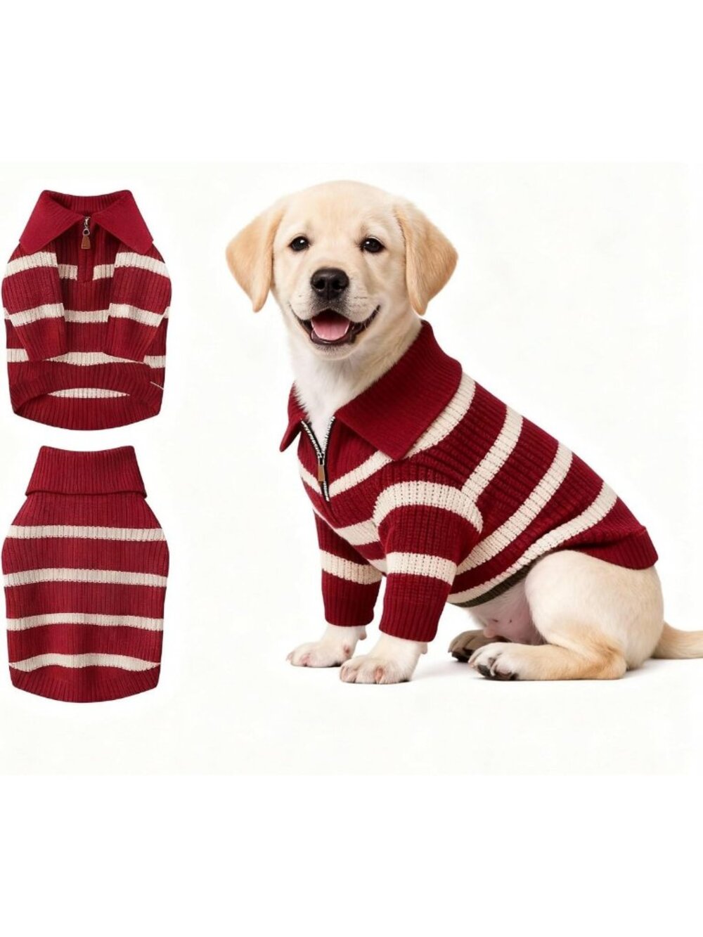 Cozy Knitted Dog Sweater with Zipper | Warm Striped Pullover for Cold Weather